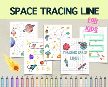 Preview of Space Themed Tracing Lines for kids • Handwriting worksheets, Concentration