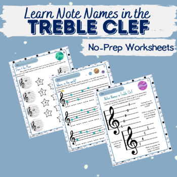 Preview of Space Themed Treble Clef Note Names: No-Prep, Printable Worksheets (Sub Plans)