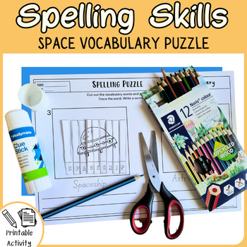 Preview of Space Themed Vocabulary Fine Motor Skills Spelling Puzzle