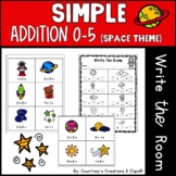 Space Themed Write the Room Simple Addition Numbers 0 - 5 