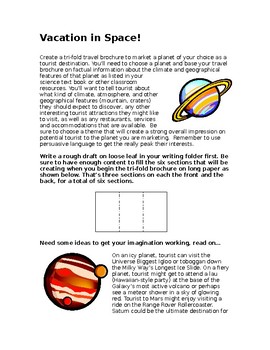 Preview of Space Tourism Creative Writing Assignment, Brochure