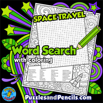 Preview of Space Travel Word Search Puzzle Activity with Coloring | Outer Space Wordsearch