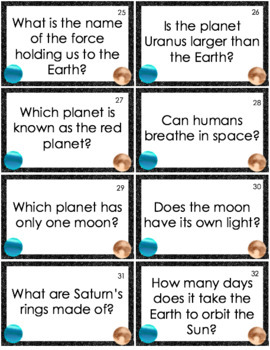 Space Trivia Cards By Ms Kara Teachers Pay Teachers