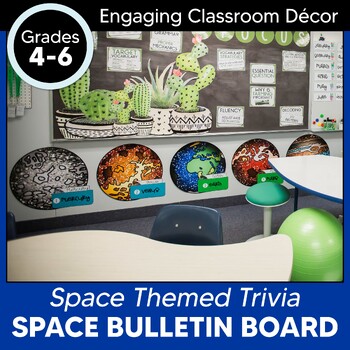 Preview of Space Trivia Classroom Decor & Bulletin Board for Upper Elementary