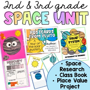 Preview of Space Unit | 2nd & 3rd Grade | Planets Place Value | Solar System Research Book