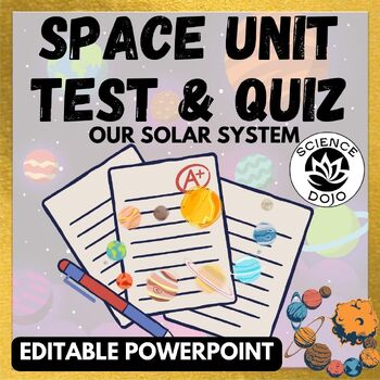 Preview of Space Unit Editable Test Quiz Assessment- Solar System, Planets, Astronomy