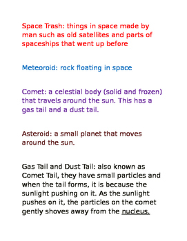 Preview of Space Vocabulary Definitions