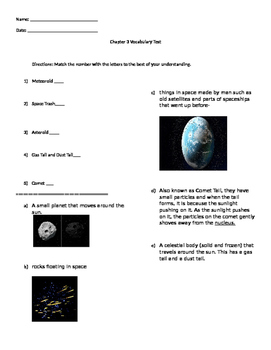 Preview of Space Vocabulary Worksheet/Test