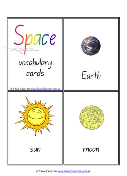 Preview of Space Vocabulary/Flash Cards/Word Wall - Outer Space - 5 pages