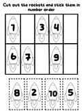 Space Week Maths Worksheets, Cutting and Sticking / Number