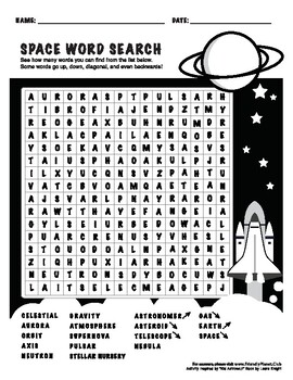 space word search challenge by friendly planet club tpt