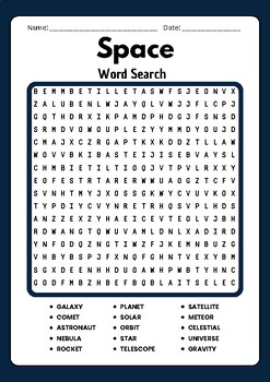 Space Word Search Puzzle Worksheet Activity by It is All Relative to School