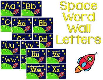 Preview of Space Word Wall Letters 9 (2 font versions- one with writing lines)