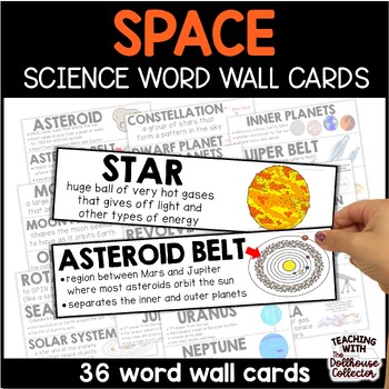 Preview of Space Vocabulary Word Wall Cards 5th Grade Science - Solar System, Galaxies