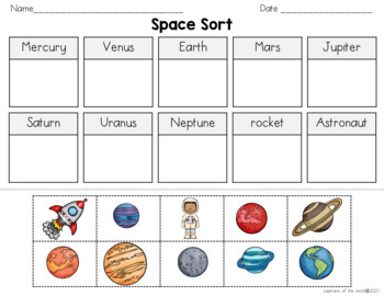Preview of Space Worksheet Sort