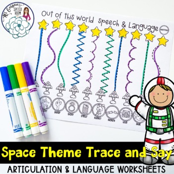 Preview of Space Worksheets: Trace and Say for Articulation and Language