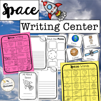 Preview of Space Theme Writing Prompts, Writing Paper, & Word Wall Cards