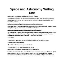 Preview of Space and Astronomy Writing Unit