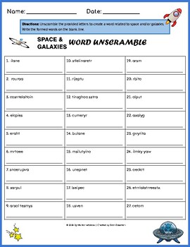 Space and Galaxies Word Unscramble by Ignite Marketplace TPT