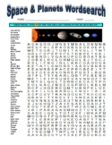 Space and Planets Wordsearch & Sentences (Vocabulary / Def