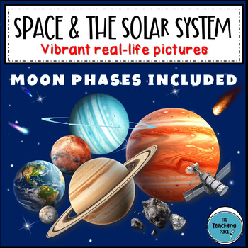 Preview of Space and the Solar System flashcards Planets Moon phases real life pictures