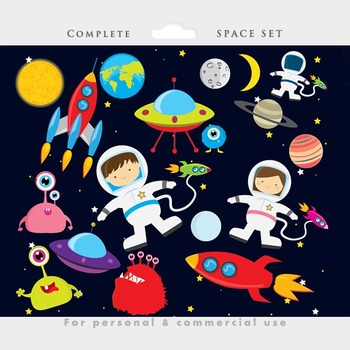 Preview of Space clipart - astronaut clip art, UFOs, aliens, spaceship, rocket, planets