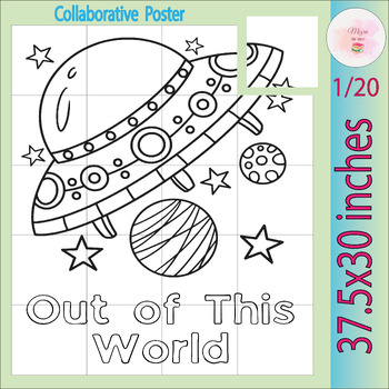 Preview of Space explorers collaborative Coloring Page for Kids | Solar System