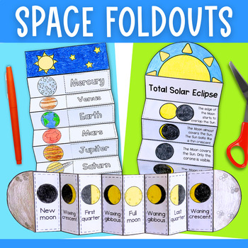 Preview of Space foldable cut and paste activities lunar phases, solar eclipse 2024 planets