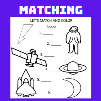 Preview of Space printable matching and coloring sheet