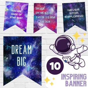 Preview of Space theme class decor  | watercolor poster  | Galaxy banner for back to school