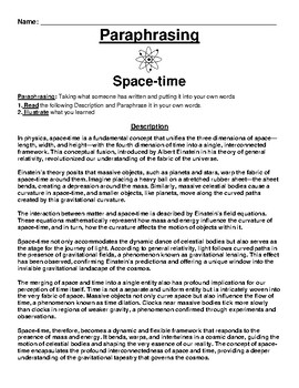 Preview of Space-time Paraphrasing Worksheet
