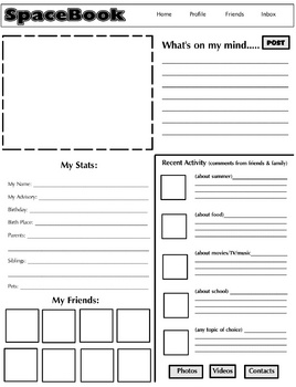 SpaceBook - Personality Page by Learning Curve 808 | TPT
