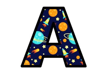 Preview of Spaceship Bulletin Board Letters, Galaxy Classroom Décor, Space Alphabet Poster