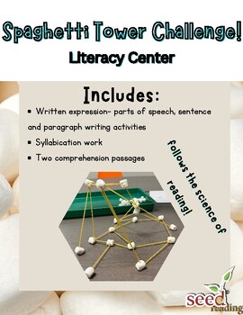 Preview of Spaghetti Tower Literacy Center- Science of Reading aligned!