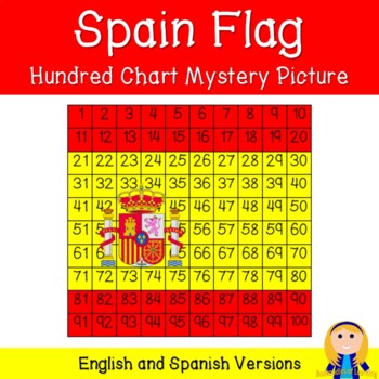 Preview of Spain Flag Hundred Chart Mystery Picture in English and Spanish