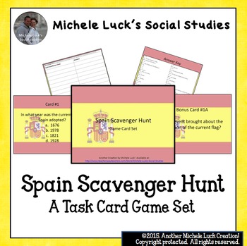 Preview of Spain Scavenger Hunt Game Task Cards Basic Facts, Geography and More!