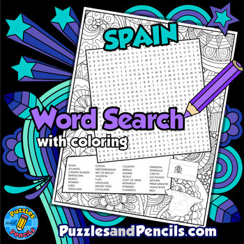Preview of Spain Word Search Puzzle with Coloring Activity Page | Countries of Europe
