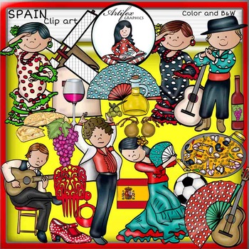 Preview of Spain clip art -Color and B&W- 45 items!