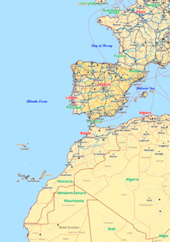 Preview of Spain map with cities township counties rivers roads labeled