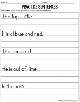 Spalding Manuscript Practice Sentences List A-G Kindergarten and First ...