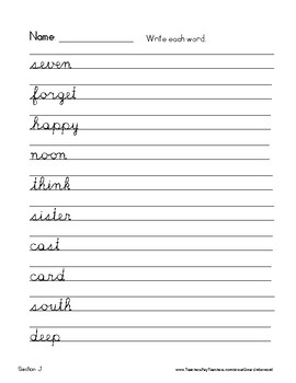 Spalding Word Review Section J CURSIVE by Gina Underwood | TpT