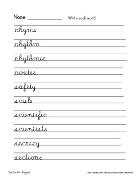 Spalding Word Review Section W CURSIVE by Gina Underwood | TpT