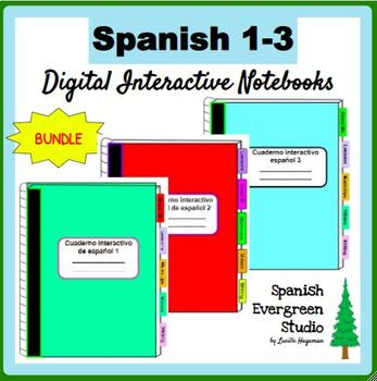 Preview of Spanish 1, 2 & 3 DIGITAL INTERACTIVE NOTEBOOOKS --> BUNDLE! (Distance Learning)