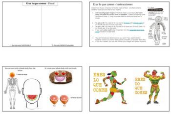 Preview of Spanish 1/2 Eres lo que comes Mini Project Visual (body parts, foods)