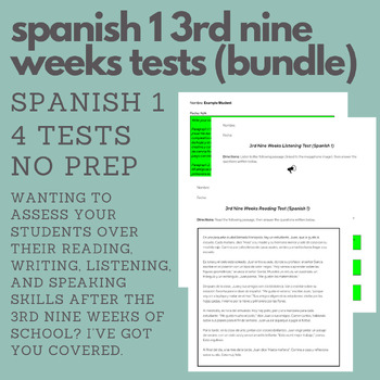 Preview of Spanish 1 3rd Nine Weeks Tests (Bundle) (Google Docs)
