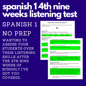 Preview of Spanish 1 4th Nine Weeks Listening Test (Google Docs)