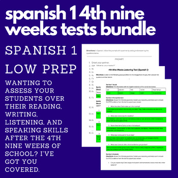 Preview of Spanish 1 4th Nine Weeks Tests (Bundle) (Google Docs)