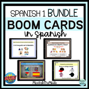 Preview of Spanish 1 BOOM Card Bundle Digital Task Cards