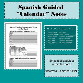 Preview of Spanish 1 - Calendar Notes & PowerPoint