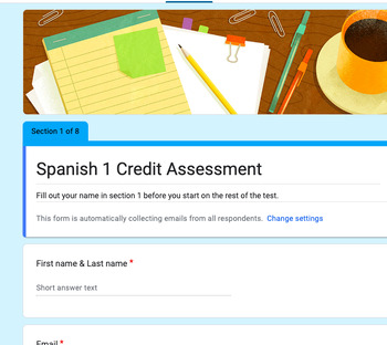 Preview of Spanish 1 Credit Assessment|Placement Test|Final Exam|CI curriculum